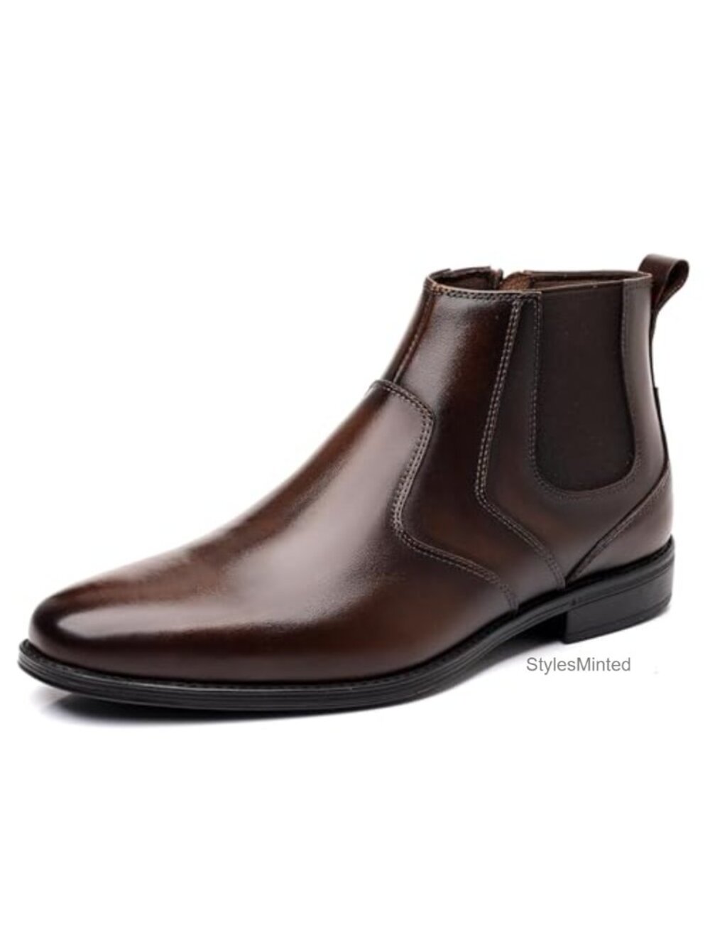 Men's Genuine Leather Chelsea Boots Side Zipper Slip-On Ankle Dress Boots